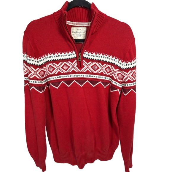Weatherproof Vintage Other - Weatherproof Vintage Sweater M Mens Holiday Fair Isle Quarter Zip Red